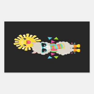 Sticker Rectangulaire Cool Llama et souriant Kawaii Sun