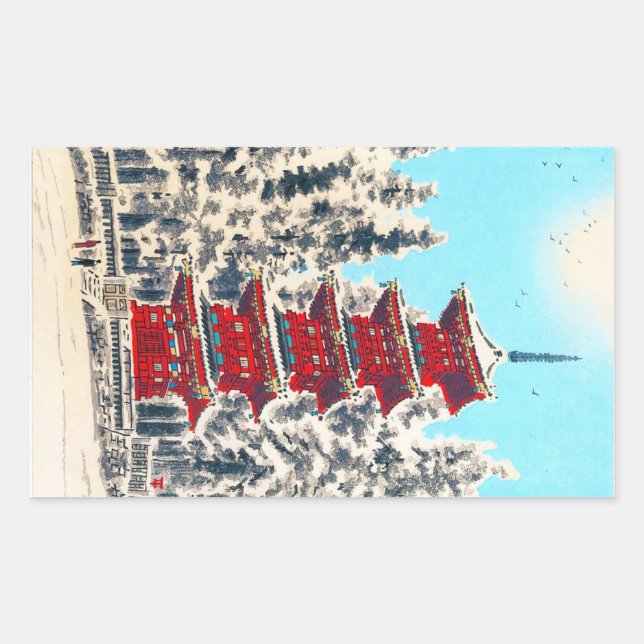 Sticker Rectangulaire Cool oriental japonais classique ancien temple art (Devant)