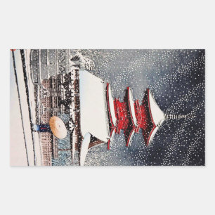 Sticker Rectangulaire Cool oriental japonais Kawase paysage d'hiver art