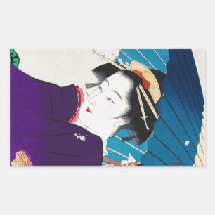 Sticker Rectangulaire Cool oriental Takane Koko Geisha avec parapluie