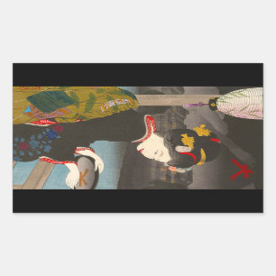 Sticker Rectangulaire Cool traditionnel japonais bois classique geisha