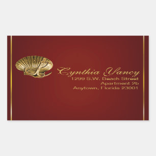 Sticker Rectangulaire Coquillage ancré Nautique   bordeaux
