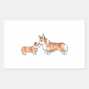 STICKER RECTANGULAIRE CORGI ADULTE ET PUP