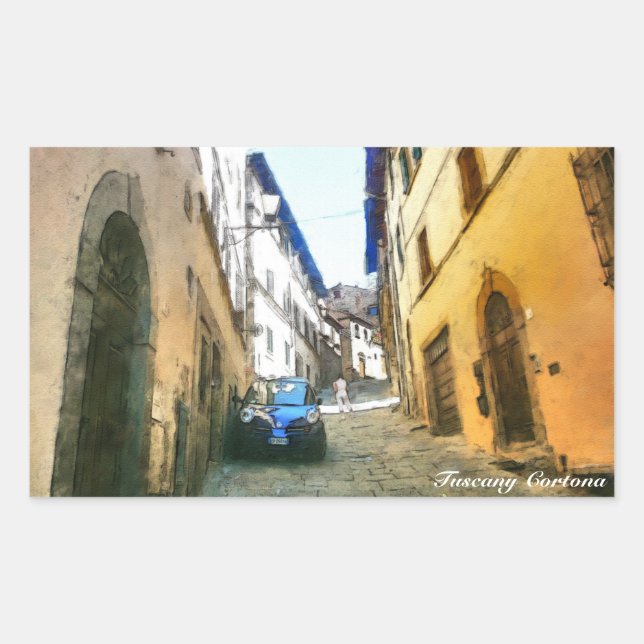 Sticker Rectangulaire Cortona Italia Toscane. (Devant)