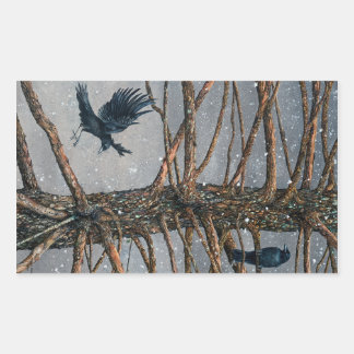 Sticker Rectangulaire Corvus Corvidae et le Cèdre