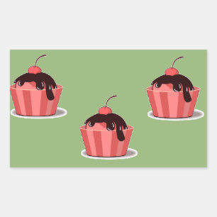 Sticker Rectangulaire Coupes de crème glacée rose sur vert