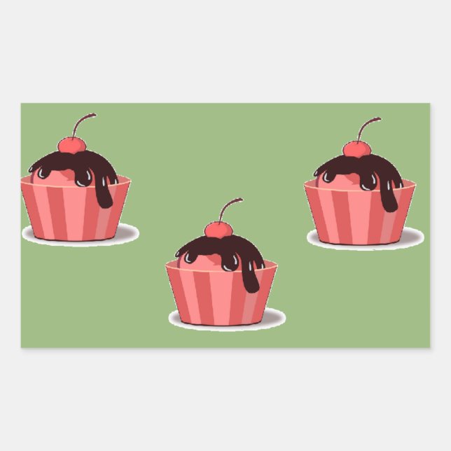 Sticker Rectangulaire Coupes de crème glacée rose sur vert (Devant)