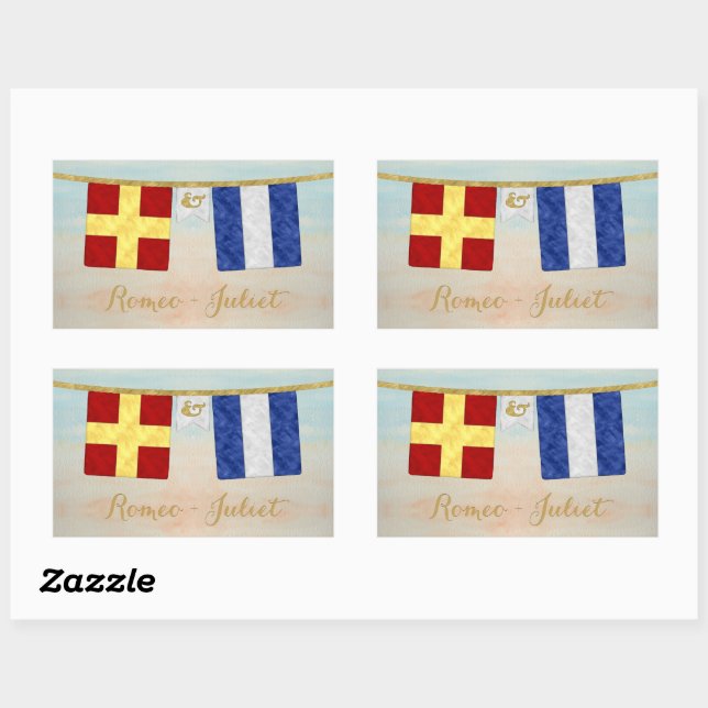 Sticker Rectangulaire Couples d'aquarelle Monogramme Signal maritime Dra (Feuille)