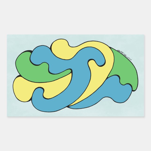 Sticker Rectangulaire Courbes d'insertion (Jaune, Bleu, Vert) (Devant)