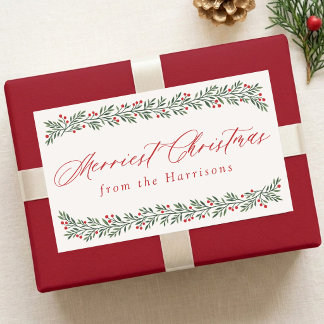 Sticker Rectangulaire Couronne de baies jolie Noël Personnalisé