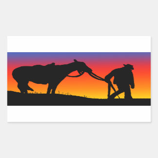 Sticker Rectangulaire Cowboy au coucher du soleil