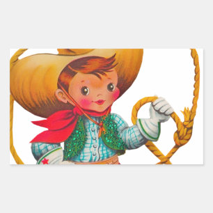Sticker Rectangulaire Cowboy Retro Boy Child Cute Western