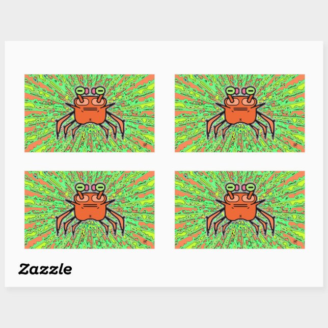 Sticker Rectangulaire Crabe impie psychédélique v4 (Feuille)