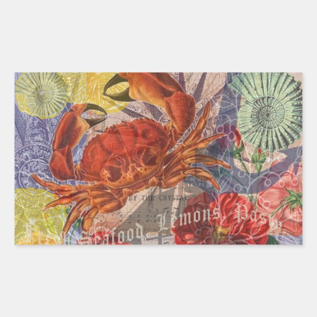 Sticker Rectangulaire Crabe Plage Nautique Art de la mer (Devant)
