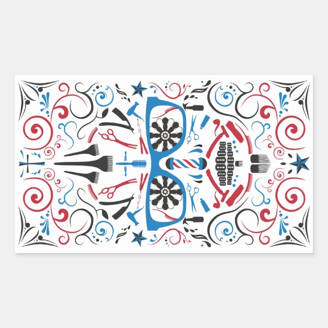 Sticker Rectangulaire crâne à sucre de barbershop (Devant)