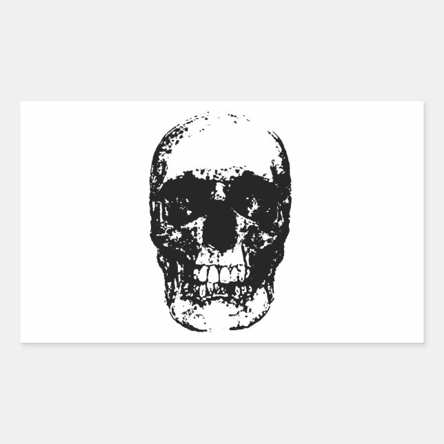 Sticker Rectangulaire Crâne d'art pop noir et blanc (Devant)