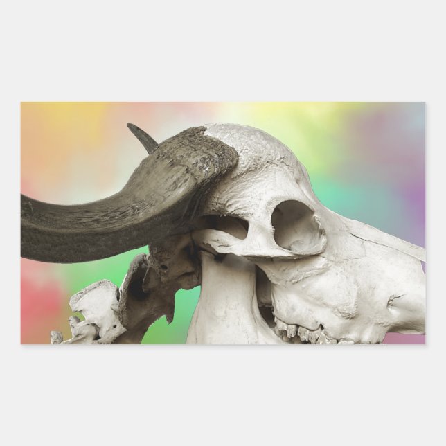 Sticker Rectangulaire Crâne de buffle sur un Arrière - plan d'aquarelle (Devant)