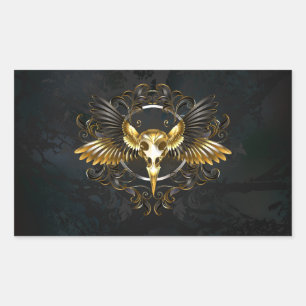 Sticker Rectangulaire Crâne d'oiseaux dorés sur arrière - plan noir