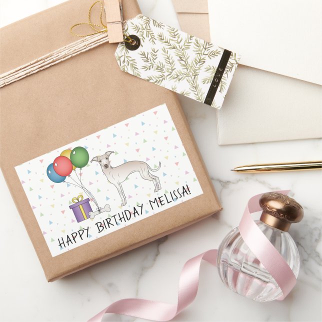 Sticker Rectangulaire Crème Italien Greyhound Cute Dog - Joyeux annivers (Cadeaux)