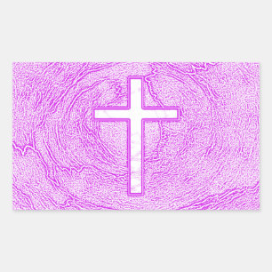 STICKER RECTANGULAIRE CROIX BLANCHE SOULIGNÉE EN ROSE