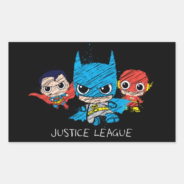 Sticker Rectangulaire Croquis de la Mini Justice League (Devant)
