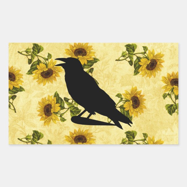 Sticker Rectangulaire Crow on Sunflowers (Devant)