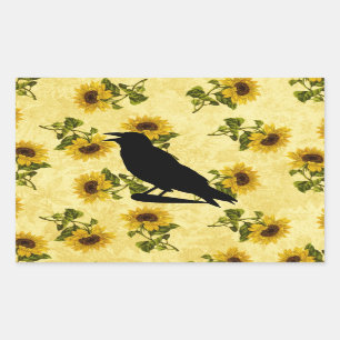 Sticker Rectangulaire Crow on Sunflowers