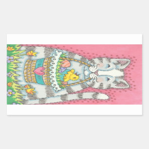 STICKER RECTANGULAIRE CUISINE & PÂQUES BASKET D'OEUFS, BALISES DE CHAT