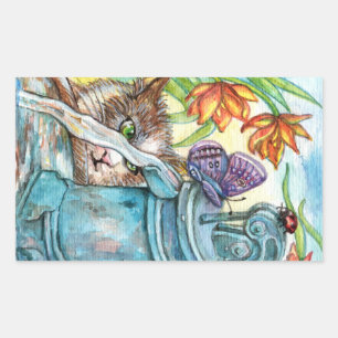 Sticker Rectangulaire Curieux chat