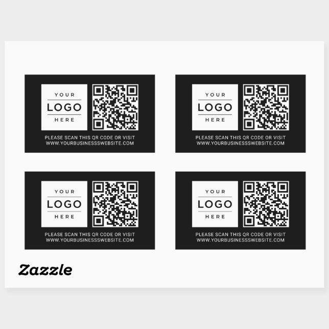 Sticker Rectangulaire Custom Black Business Logo and Website QR Code (Feuille)