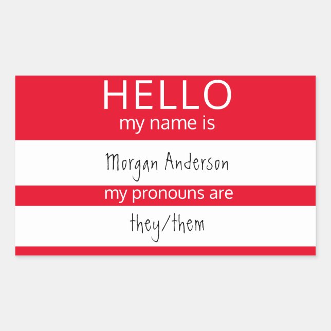 Sticker Rectangulaire Custom HELLO Mon Nom Pronouns Est Un Badge (Devant)