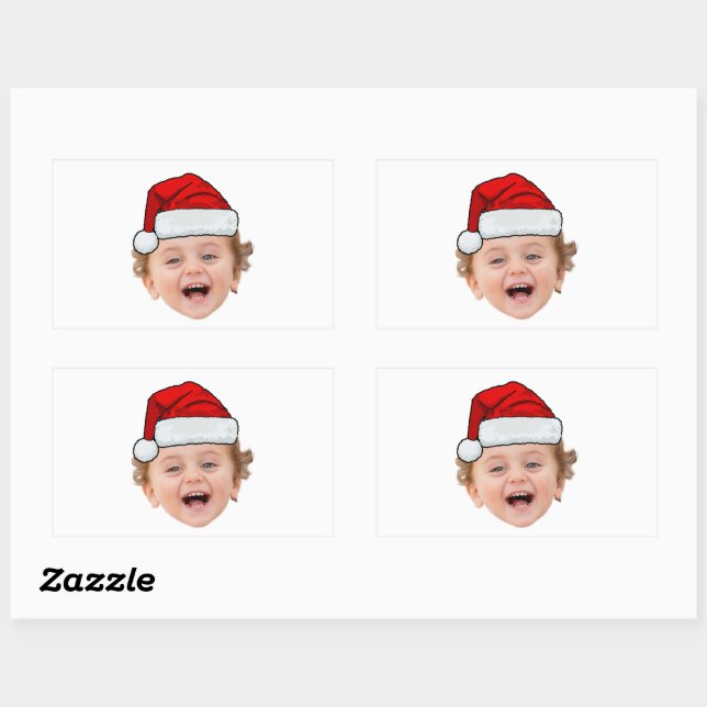 Sticker Rectangulaire Custom Santa Hat Stickers, Face Photo Christmas (Feuille)