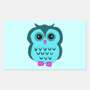 Sticker Rectangulaire Cute Aqua Owl Pieds roses
