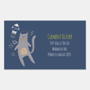 Sticker Rectangulaire Cute Astronaut gris Chat Nom personnalisé