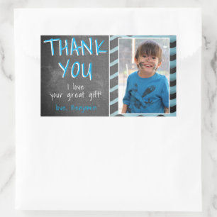 Sticker Rectangulaire Cute Blue Chalkboard Anniversaire Photo Merci