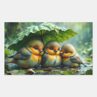 Sticker Rectangulaire Cute fluffy birds in rain
