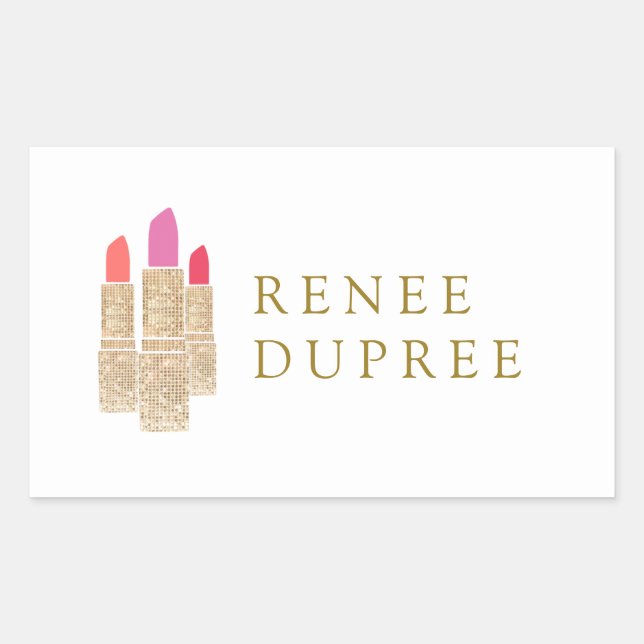 Sticker Rectangulaire Cute Gold Sequin Lipstick maquillage Artiste Beaut (Devant)