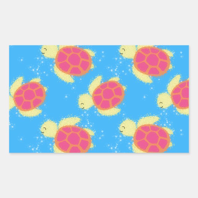 Sticker Rectangulaire Cute Motif de tortue de mer (Devant)