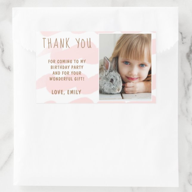 Sticker Rectangulaire Cute rose Vague Aquarelle fille Merci photo (Sac)