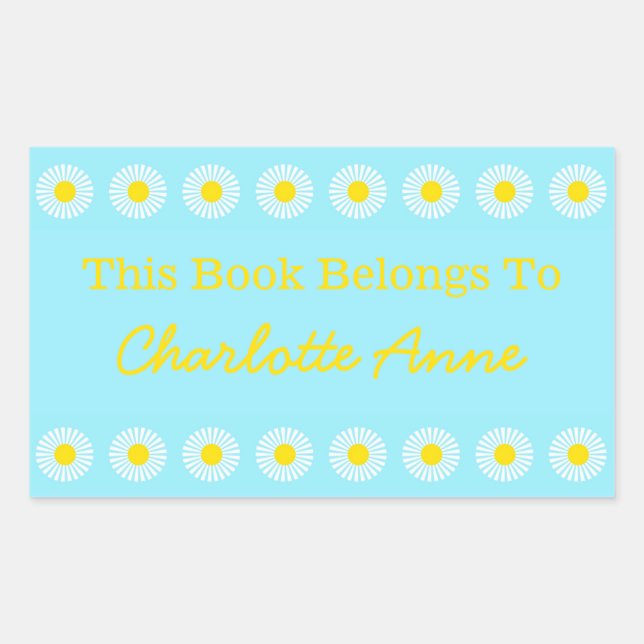 Sticker Rectangulaire Daisy d'été Plaque de livre personnalisée (Devant)