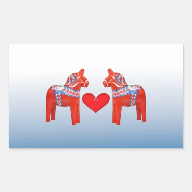 Sticker Rectangulaire Dala Cheval Twin Scandinave Folk Art avec coeur (Devant)