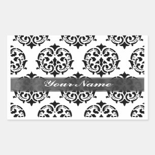 Sticker Rectangulaire Damas noir et blanc