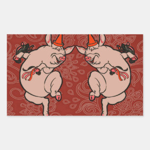 Sticker Rectangulaire Dancing Pig Antique Cute Danseuse