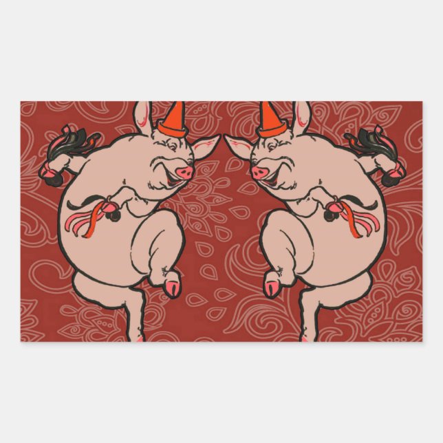 Sticker Rectangulaire Dancing Pig Antique Cute Danseuse (Devant)