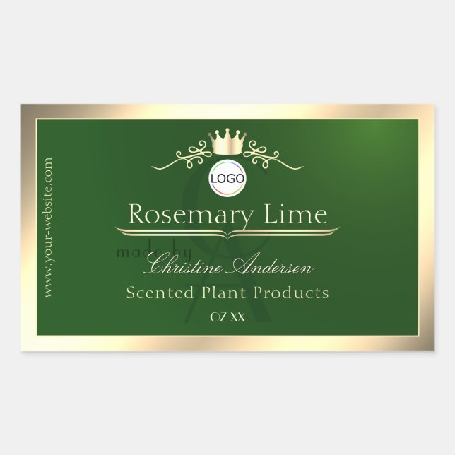 Sticker Rectangulaire Dark Green Product Label Gold Frame Logo Monogram (Devant)