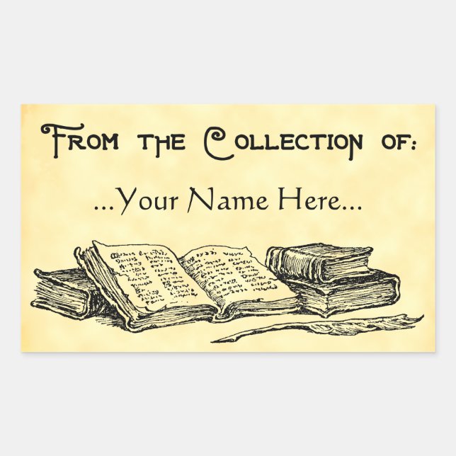 Sticker Rectangulaire De la collection de livres anciens Quill Bookplate (Devant)