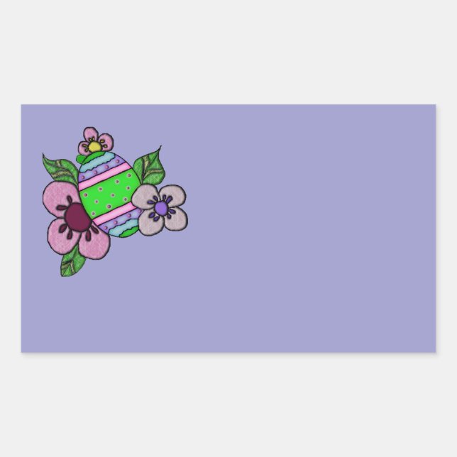 Sticker Rectangulaire De Mignons Oeufs De Pâques Aux Fleurs (Devant)