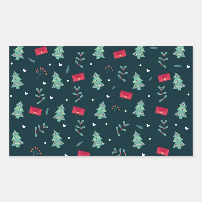 Sticker Rectangulaire Deep Green Christmas Trees Perfect Gift (Devant)