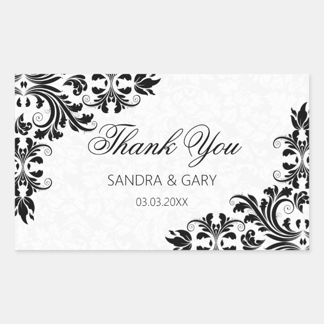 Sticker Rectangulaire Dentelle Noire Florale Et Damas Blanc (Devant)