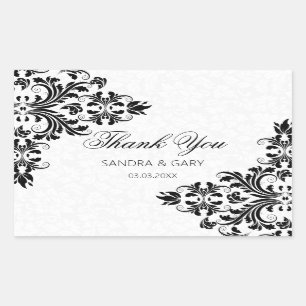Sticker Rectangulaire Dentelle Noire Florale Et Damas Blanc